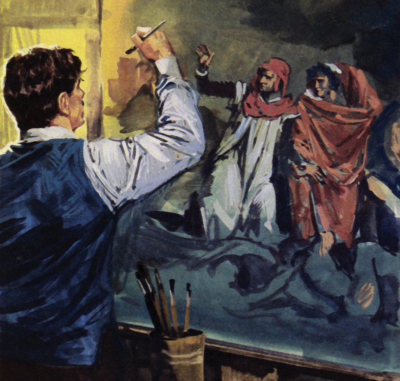 Eugene Delacroix "Dante és Vergilius" című festménye (színes litográfia) alkotó: Luis Arcas Brauner