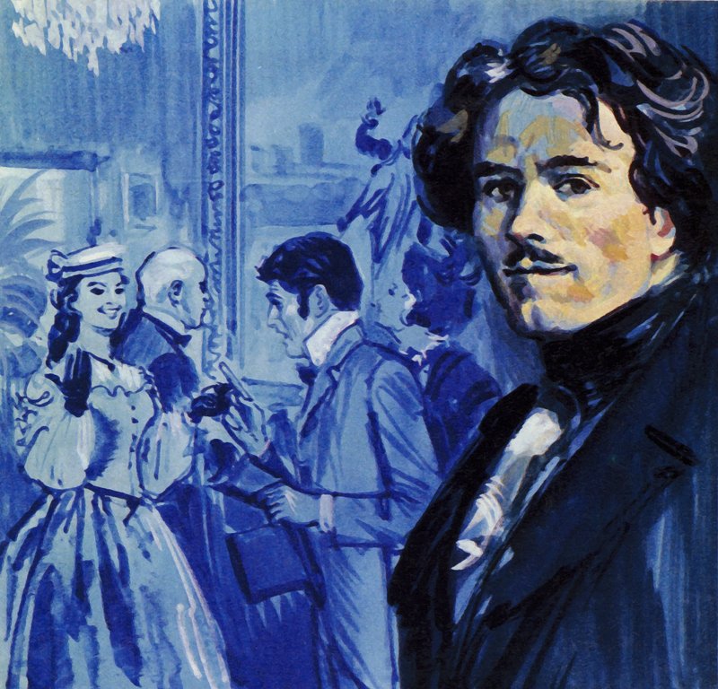 Eugene Delacroix beküldi festményét, amely szenzációt kelt Párizsban (színes litográfia). alkotó: Luis Arcas Brauner