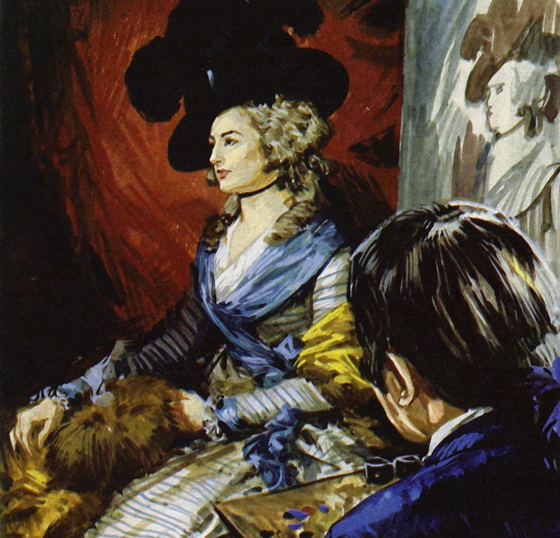 Gainsborough Londonba utazott, hogy megfestse Mrs Siddons színésznőt (színes litográfia). alkotó: Luis Arcas Brauner