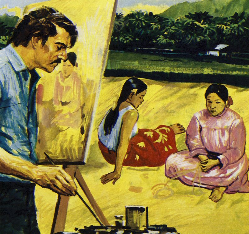 Gauguin bennszülött lányokat festett Tahitin (színes litográfia) alkotó: Luis Arcas Brauner