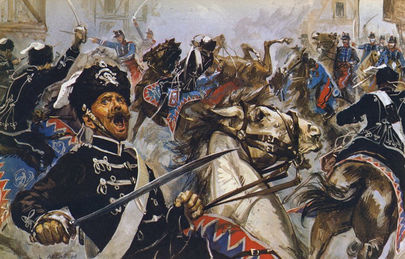 Német fekete huszárok (színes litográfia) alkotó: Luis Arcas Brauner