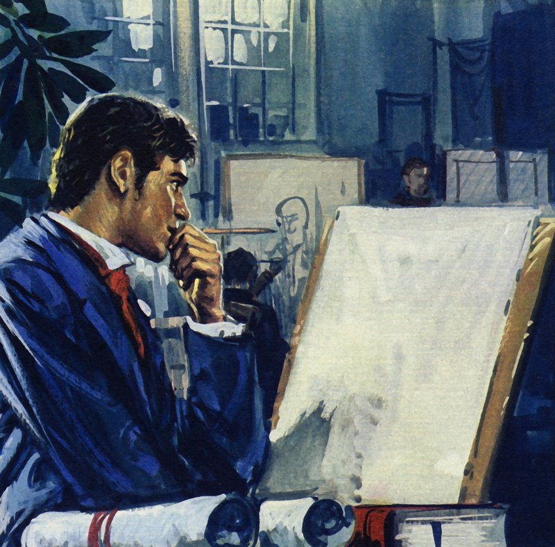 Manet apja választás elé állította: a közszolgálat vagy a haditengerészet (színes litográfia). alkotó: Luis Arcas Brauner