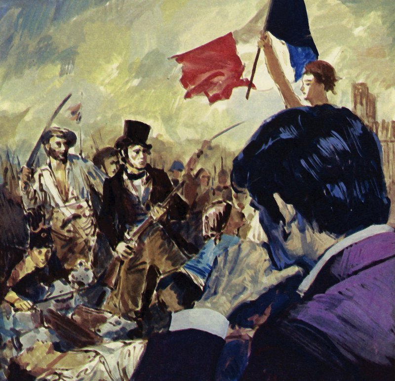 A francia forradalom inspirálta Eugene Delacroix-t a francia népet irányító Szabadság (színes litográfia) megfestésére. alkotó: Luis Arcas Brauner
