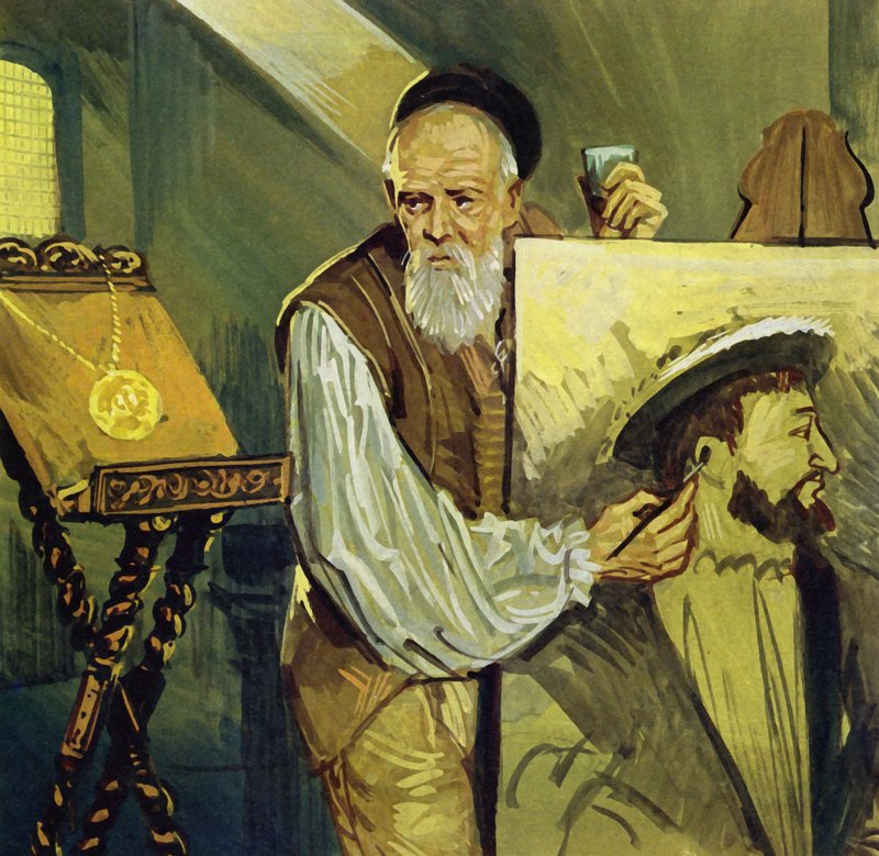 Tiziano egy érem alapján megfestette I. Ferenc francia király portréját (színes litográfia). alkotó: Luis Arcas Brauner