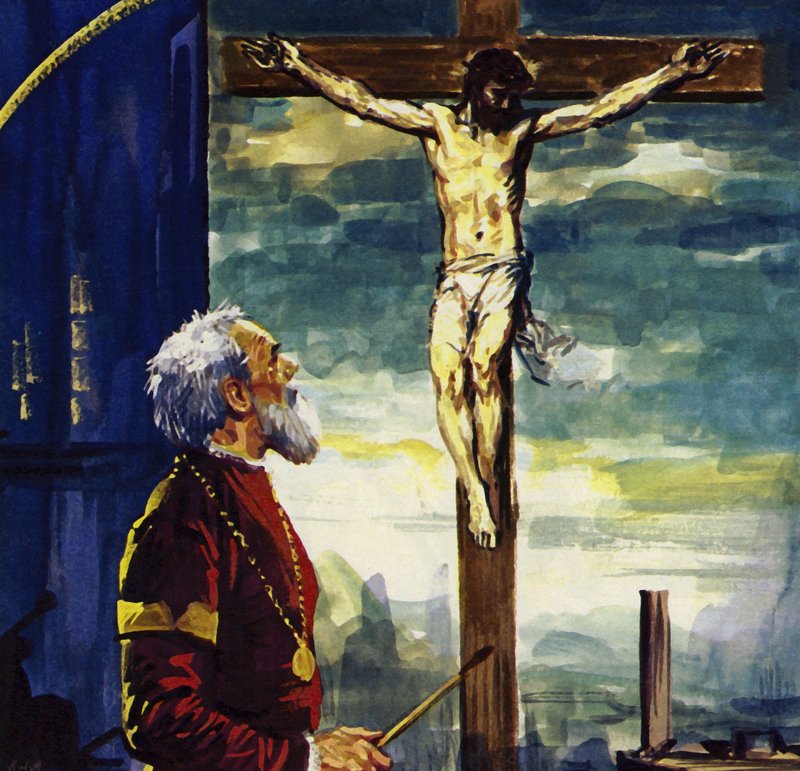 Tiziano számos képet festett II. Fülöp spanyol király számára, köztük a híres Keresztrefeszítést (színes litográfia). alkotó: Luis Arcas Brauner