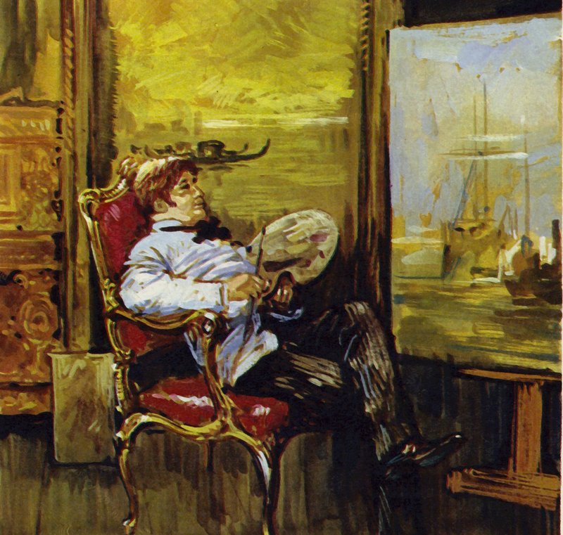 Turner ül egyik festménye előtt (színes litográfia) alkotó: Luis Arcas Brauner