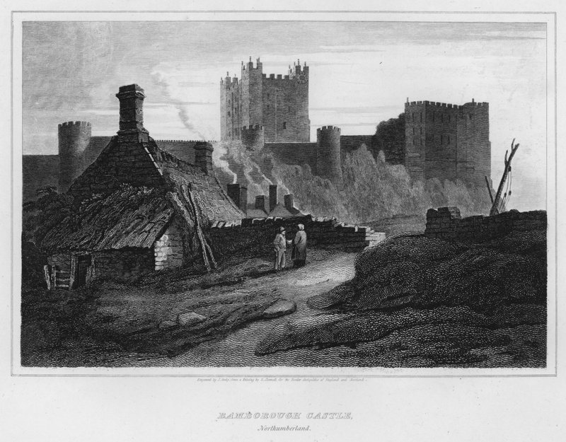 Bamborough kastély, Northumberland (metszet) alkotó: Luke (after) Clennell