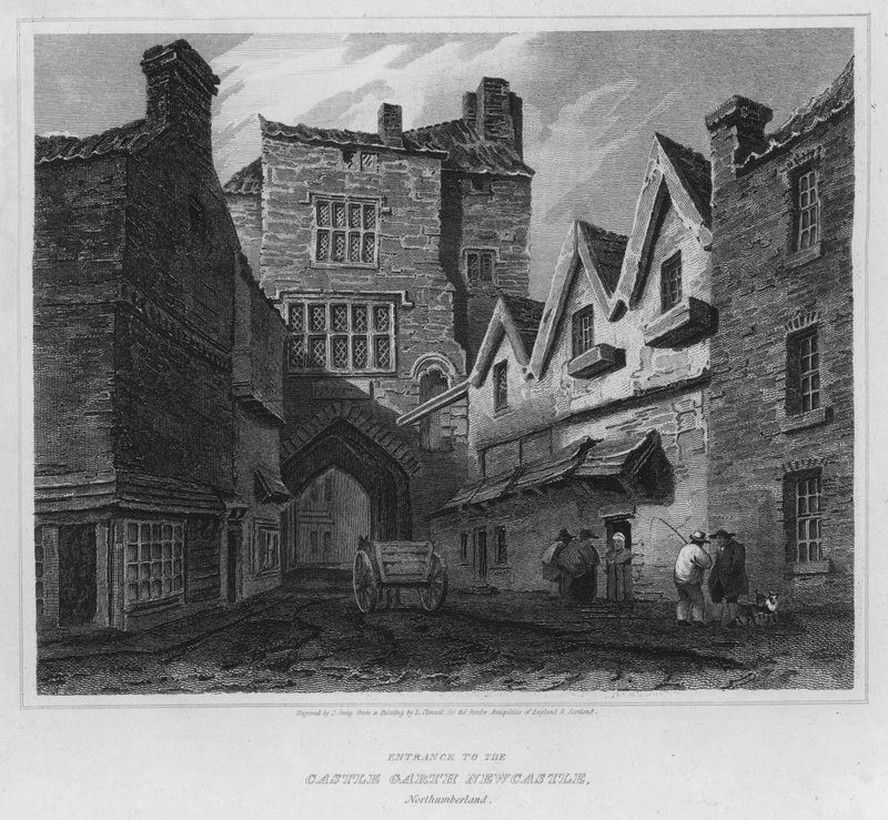 A kastély Garth Newcastle bejárata, Northumberland (metszet) alkotó: Luke (after) Clennell
