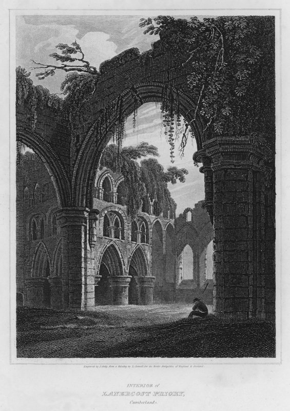 A cumberlandi Lanercost Priory belseje (metszet) alkotó: Luke (after) Clennell