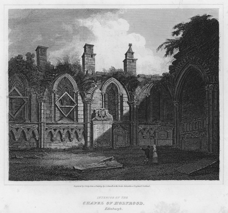 A Holyrood-kápolna belseje, Edinburgh (metszet) alkotó: Luke (after) Clennell