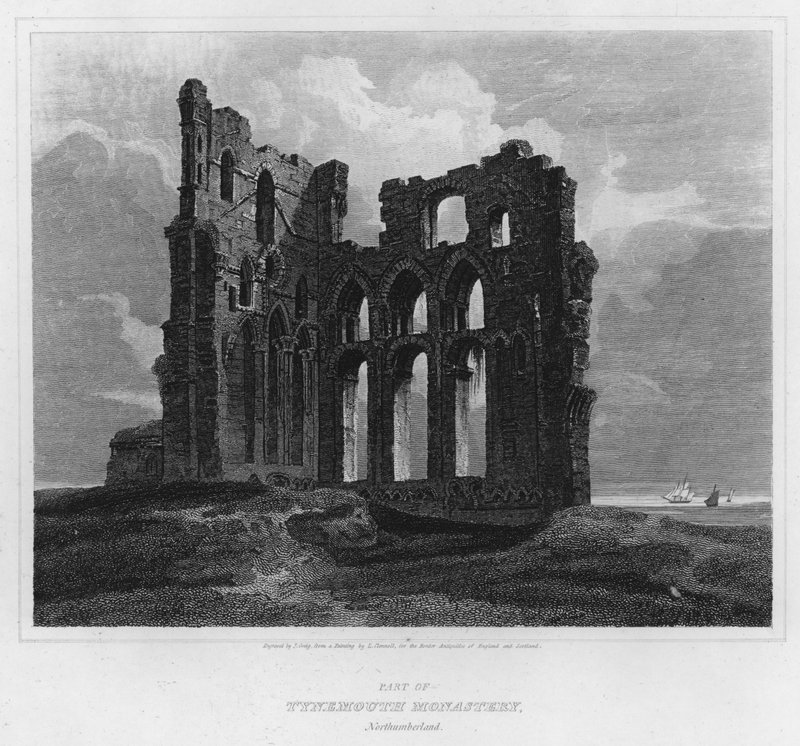 A Tynemouth kolostor része, Northumberland (metszet) alkotó: Luke (after) Clennell