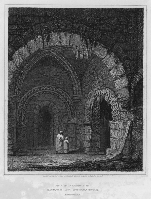 A kastély belsejének része Newcastle-ben, Northumberland (metszet) alkotó: Luke (after) Clennell