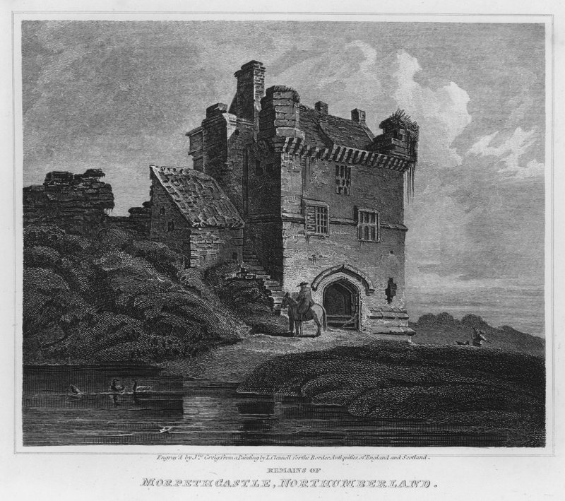 A morpethi kastély maradványai, Northumberland (metszet) alkotó: Luke (after) Clennell