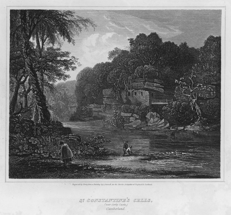 Szent Konstantin cellák, Corby kastély közelében, Cumberland (metszet) alkotó: Luke (after) Clennell