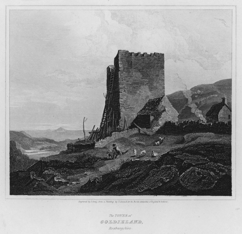 Goldieland tornya, Roxburgshire (metszet) alkotó: Luke (after) Clennell