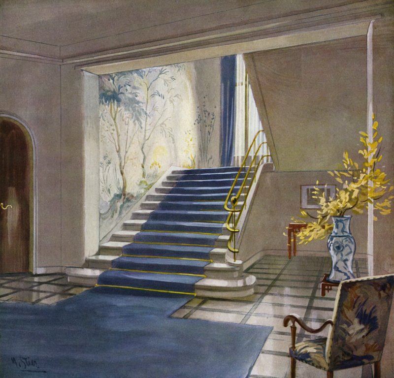 1930-as évek belső terei: lépcsőház (színes litó) alkotó: M. Stier