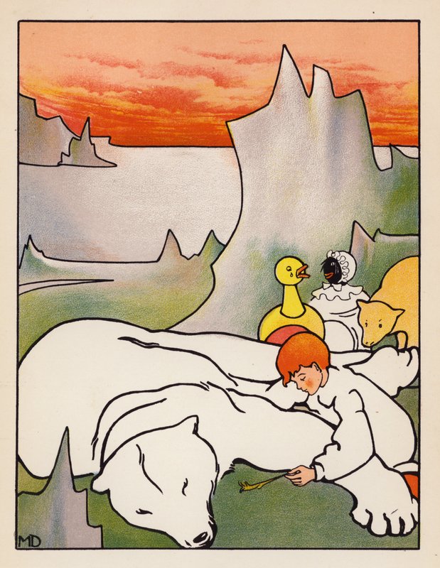 "Égett tollak az orra alatt" (színes litográfia) alkotó: Mabel Dearmer