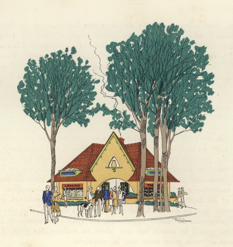 Könyvesbolt és Tabac Le Touquet-ban (színes litográfia) alkotó: Marcel Jacques Hemjik