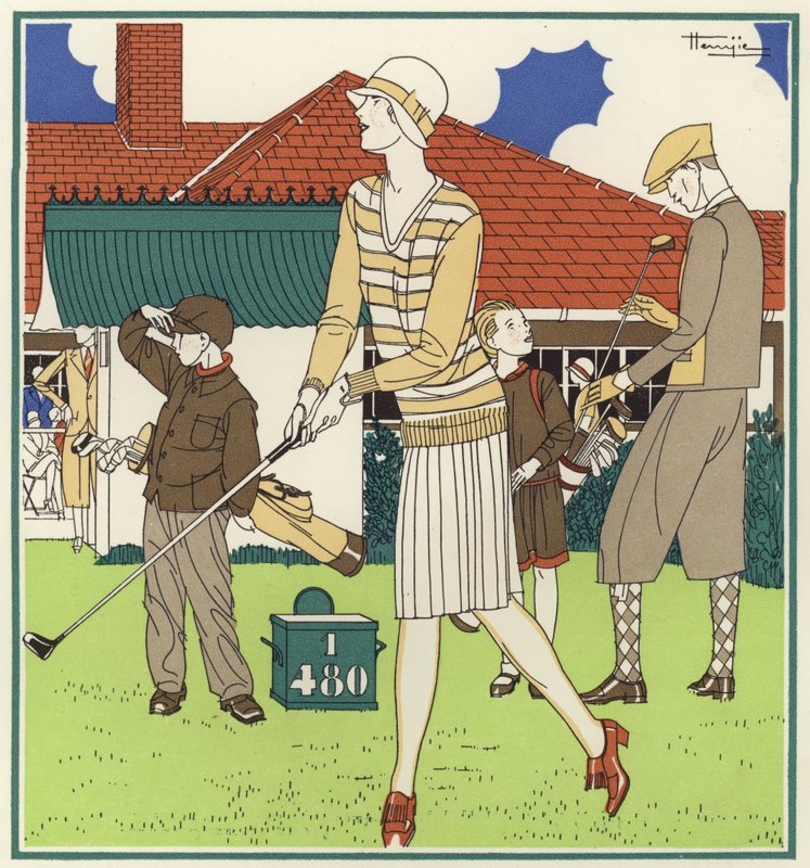 Az első tee, szemben a Le Touquet-i klubházzal (színes litho) alkotó: Marcel Jacques Hemjik