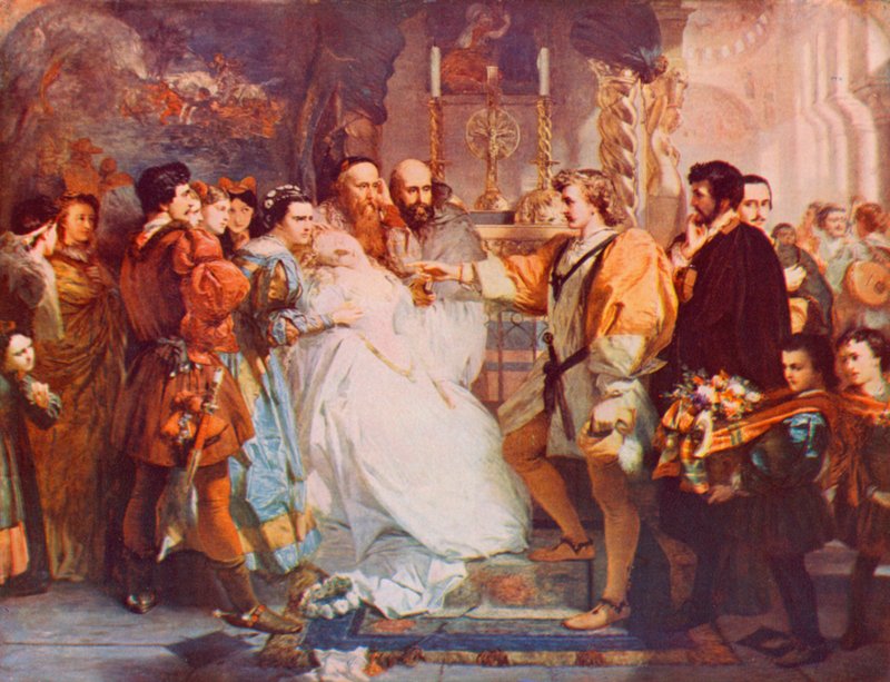 Shakespeare: A hős elutasítása, Sok lárma a semmiért, IV. felvonás, 1. jelenet (színes litó) alkotó: Marcus (after) Stone
