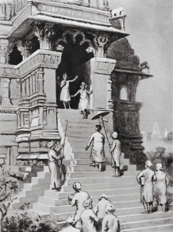 Kirtivarman Chandella meglátogatja templomát Khajurahu-ban, Kr. u. 1065 (litó) alkotó: Margaret (after) Dovaston