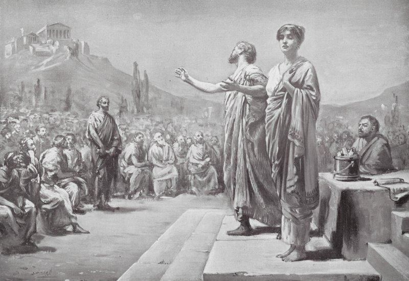Periklész könyörög Aspasiáért (litográfia) alkotó: Margaret (after) Dovaston