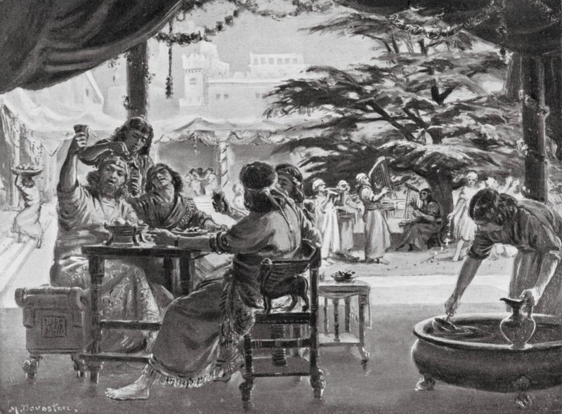 Örömünnep Babilonban a város újjáépítése miatt Eszarhaddon által (litográfia) alkotó: Margaret (after) Dovaston