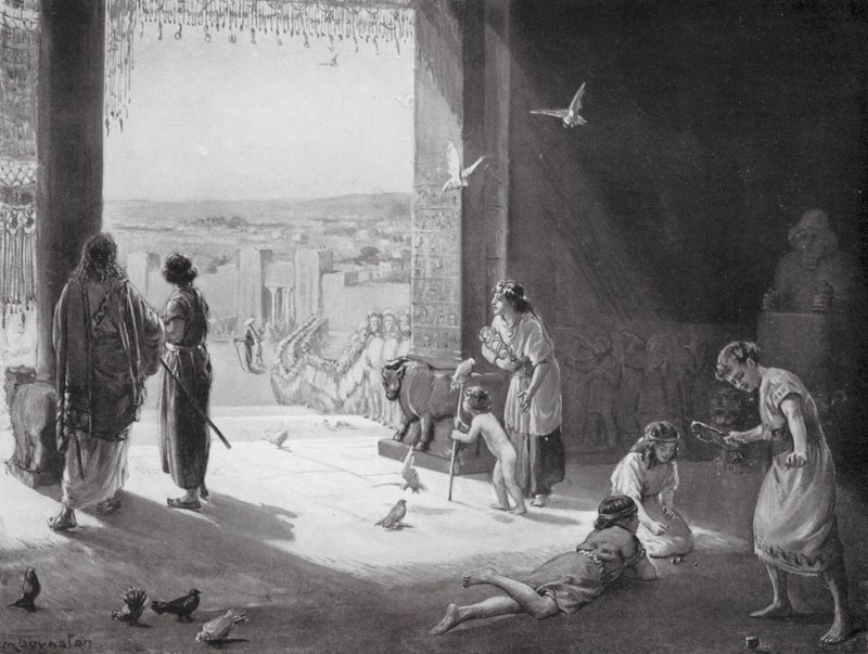 Karkemiszi Sangar fogadja Ashur-nasir-pal III-at (litográfia) alkotó: Margaret (after) Dovaston