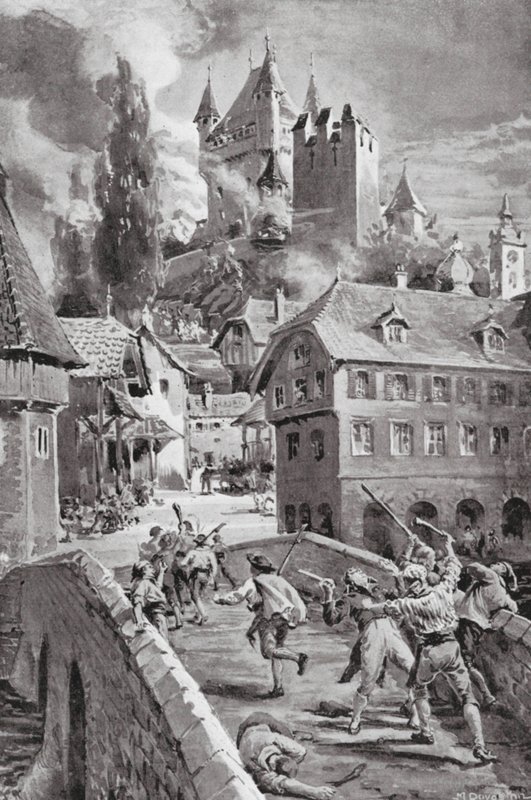 A wadenschwili vár felgyújtása 1804-ben (litográfia) alkotó: Margaret (after) Dovaston