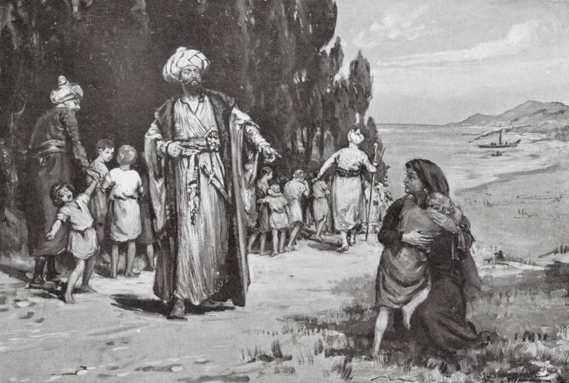 Gyermekek tisztelgése a törökök előtt (litográfia) alkotó: Margaret (after) Dovaston