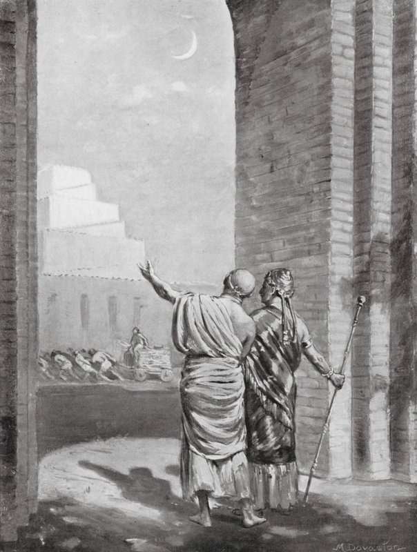 Ur-Engur a Holdisten templomának építés közbeni ellenőrzése (litográfia) alkotó: Margaret (after) Dovaston