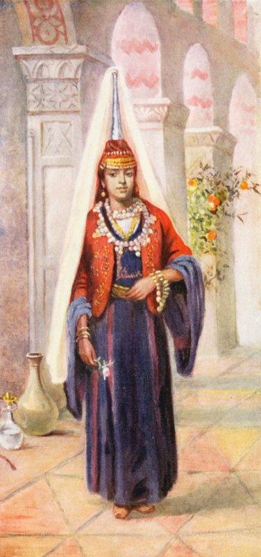 Drúz menyasszony (színes litográfia) alkotó: Margaret Thomas