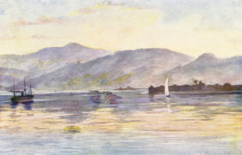 Beyrout, a Sannin-hegy és a Lazaretto, kora reggeli fényben (színes litográfia) alkotó: Margaret Thomas