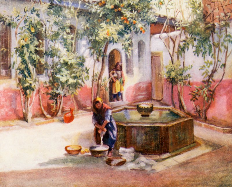 Egy damaszkuszi ház udvara (színes litográfia) alkotó: Margaret Thomas