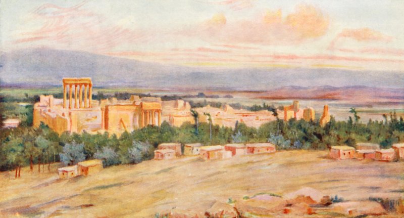 Az Akropolisz általános látképe, Baalbek (színes litográfia) alkotó: Margaret Thomas