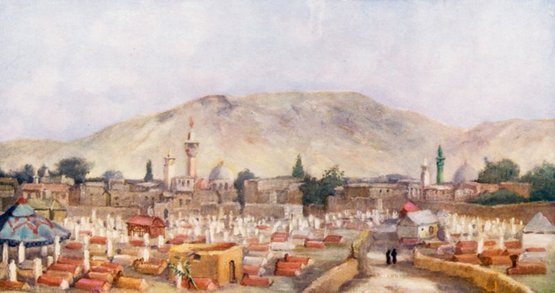 Muzulmán temető a Meidanban, Damaszkusz (színes litográfia) alkotó: Margaret Thomas