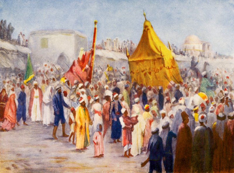Visszatérés a Haj Mekkából Damaszkuszba (színes litográfia) alkotó: Margaret Thomas