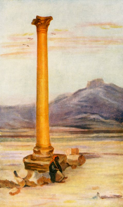 Magányos oszlop, Palmyra (színes litográfia) alkotó: Margaret Thomas
