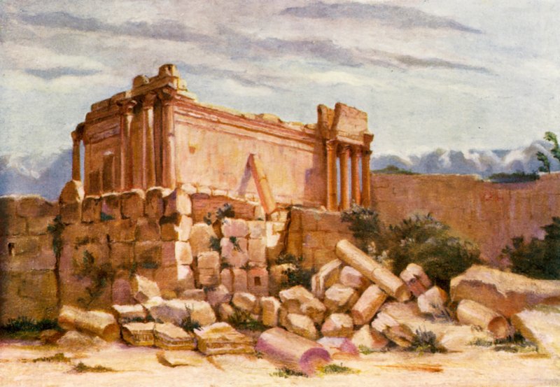 A Kis Templom, Baalbek, Külső (színes litográfia) alkotó: Margaret Thomas