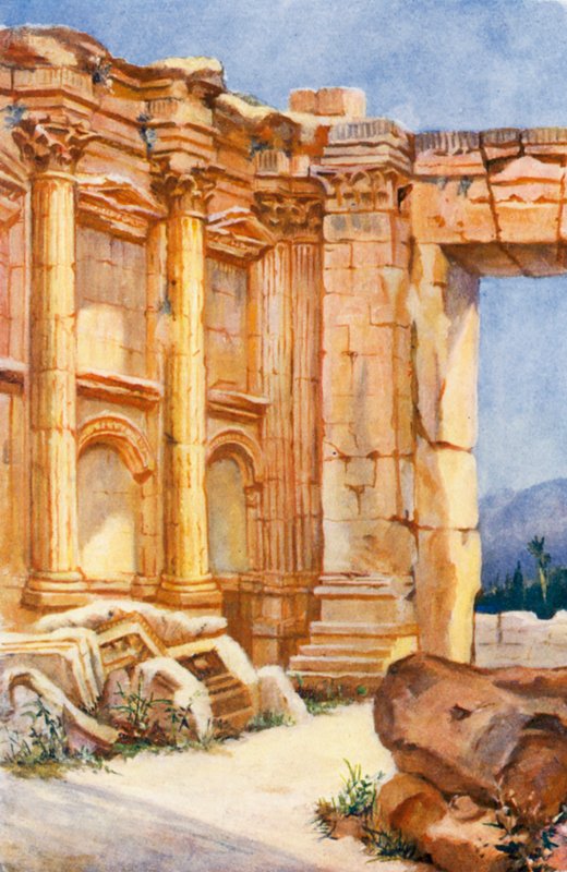 Bacchus temploma, Baalbek, belső tér (színes litográfia) alkotó: Margaret Thomas