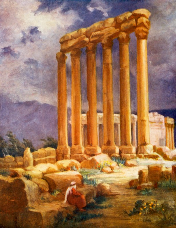 Jupiter temploma, Baalbek, egy másik nézet (színes litográfia) alkotó: Margaret Thomas