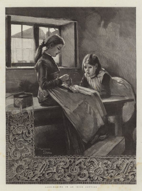 Csipkekészítés egy ír házban alkotó: Marianne Stokes