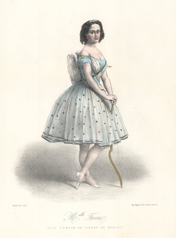 Louise Fiocre francia balett-táncos, Pierre de Medicis szerelme a párizsi operában, 1860 (színes litó) alkotó: Marie Alexandre (after) Alophe