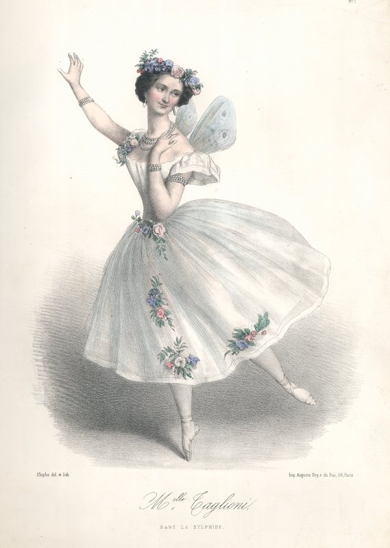 Marie Taglioni olasz balett-táncosnő édesapja, Filippo Taglioni Le Sylphide című balettjében a Párizsi Operában. alkotó: Marie Alexandre (after) Alophe