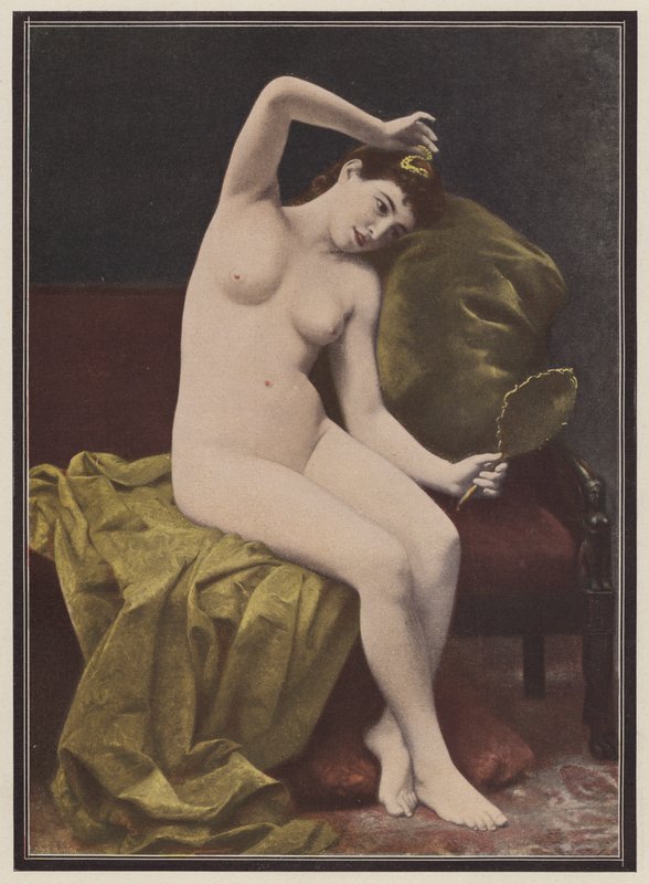 Coquetry, nő tükörrel (színes litho) alkotó: Marius Vasselon