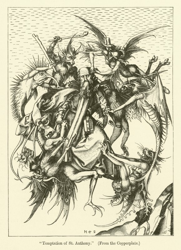 Szent Antal megkísértése (metszet) alkotó: Martin (after) Schongauer