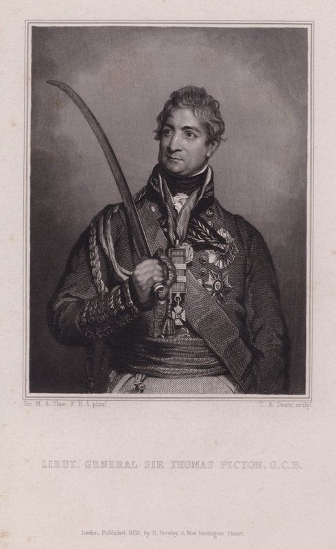 Sir Thomas Picton, a napóleoni háborúk walesi tábornoka elesett a waterlooi csatában (metszet) alkotó: Martin Archer (after) Shee