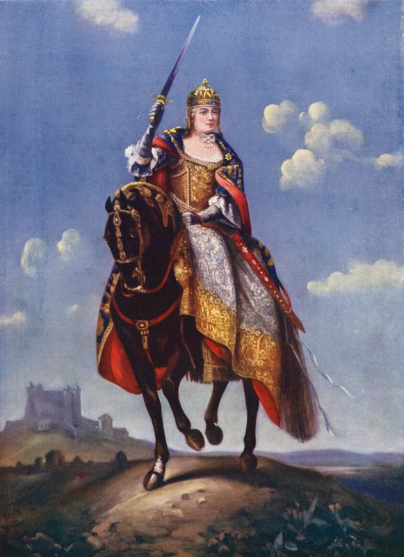 Mária Terézia a pressburgi koronázási dombon (színes litográfia) alkotó: Martin van (after) Mytens or Meytens