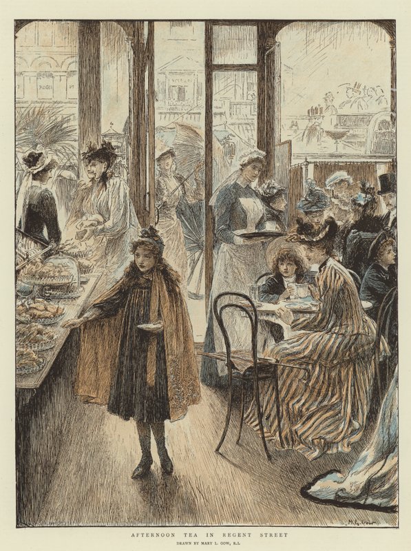 Délutáni tea a Regent Street-en (chromolitho) alkotó: Mary L. Gow