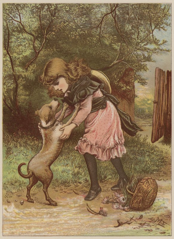 Kutyával játszó lány (chromolitho) alkotó: Mary Ellen Edwards